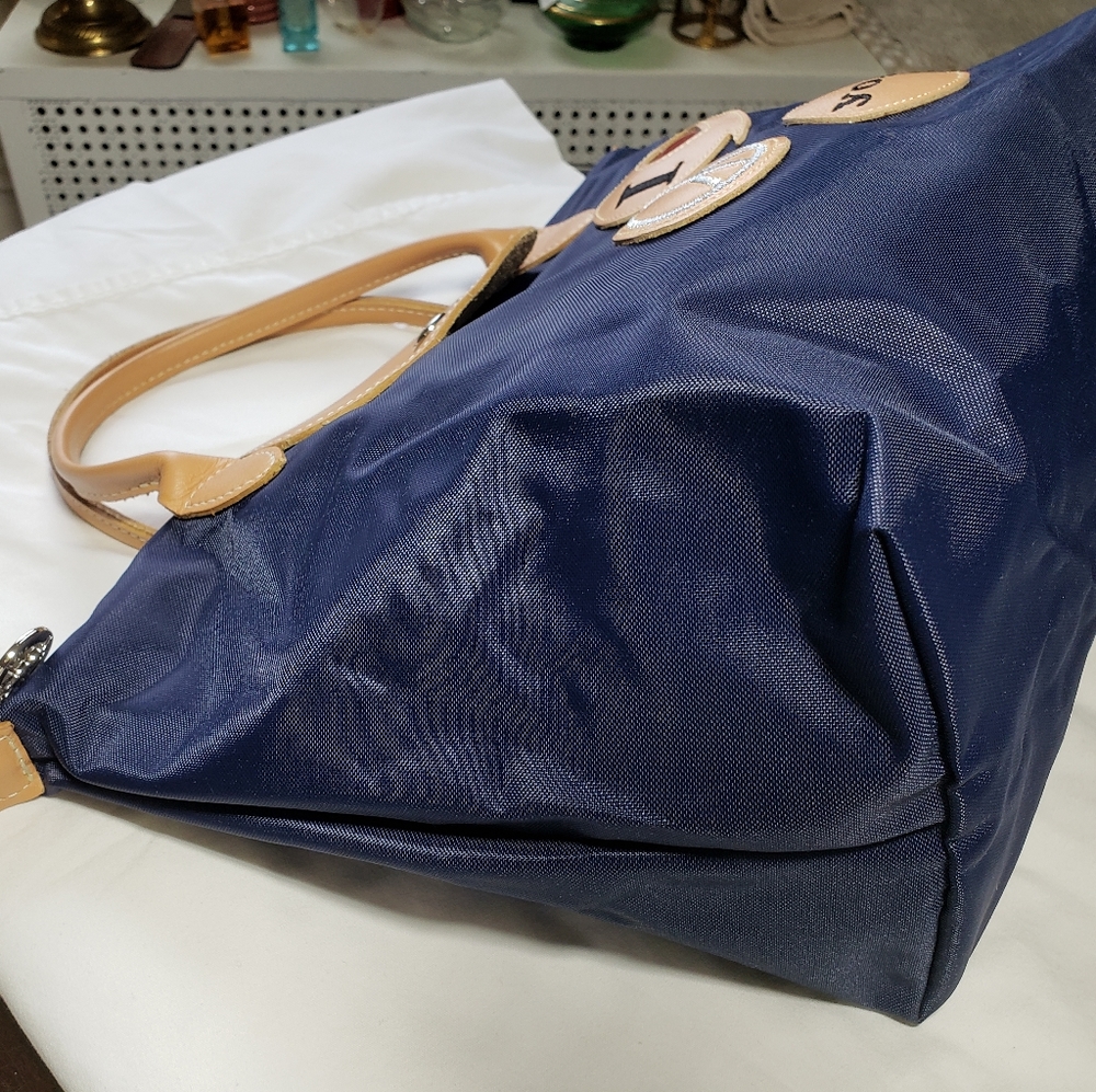 C8,137 Longchamp Blue Nylon Leather Trim Embellished - Picture 10 of 11
